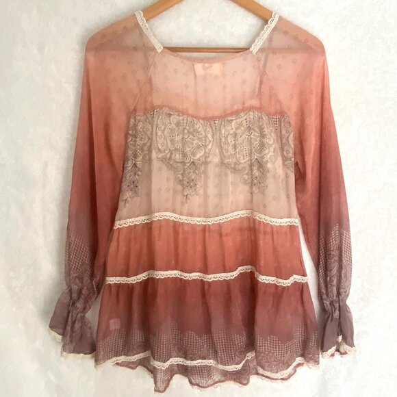 size S 4 Love & Liberty Johnny Was sheer relaxed loose fit tunic boho silk blous - Picture 10 of 10